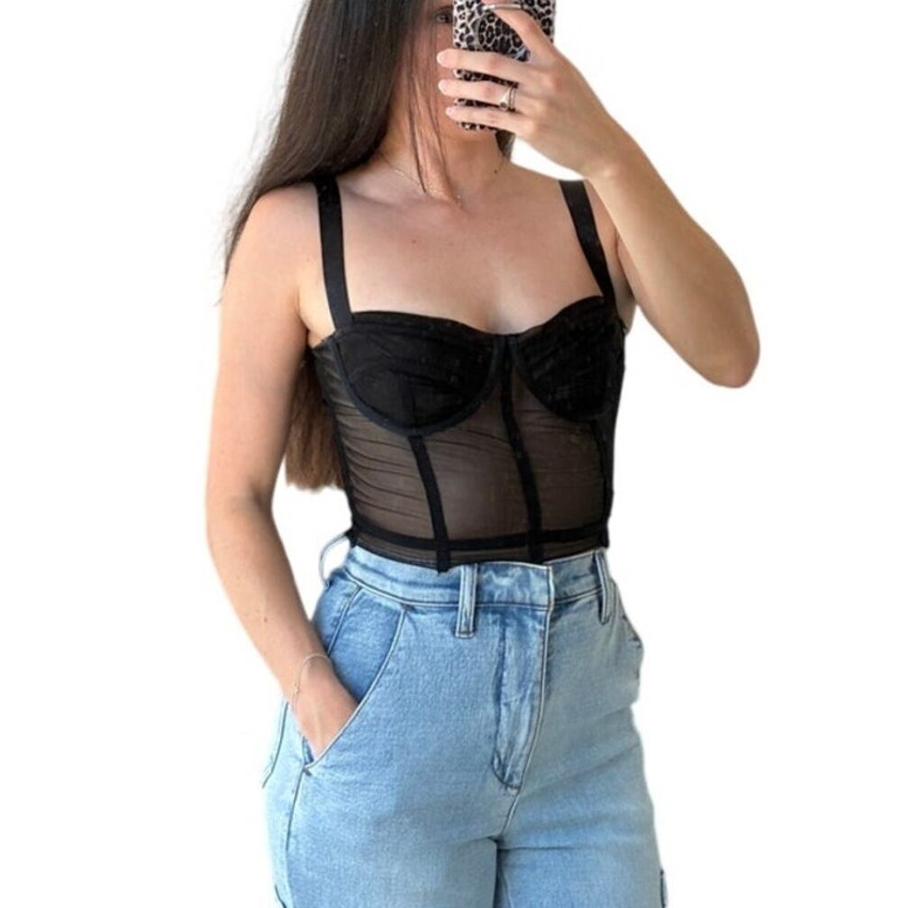 GUIZIO Mesh Black Corset Zita Crop Top Size XS
